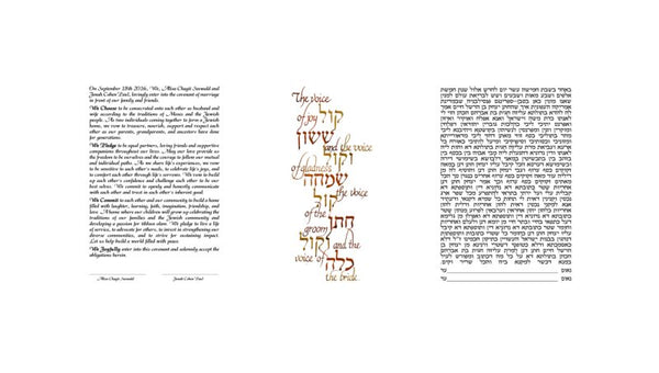 The Voice of Joy Ketubah- Hebrew and English texts side by side